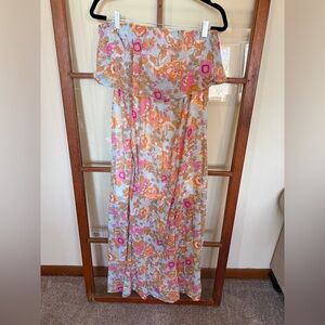 Dokotoo Women’s Floral Strapless Maxi Dress – Pink & Orange – Size Medium